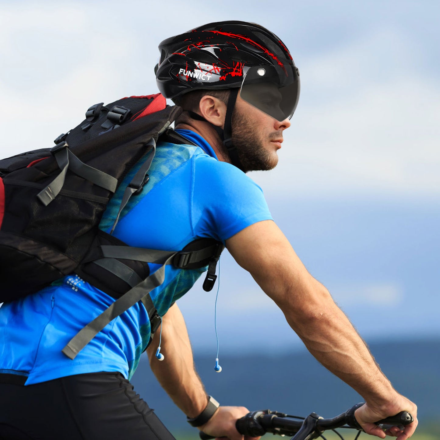 FUNWICT Bicycle Helmet with Light and Magnetic Goggles Lightweight Bike Helmet for Adult Men Women