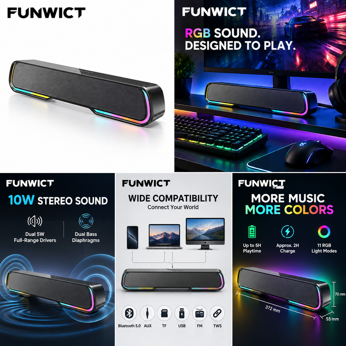 FUNWICT RGB Bluetooth Soundbar Speaker