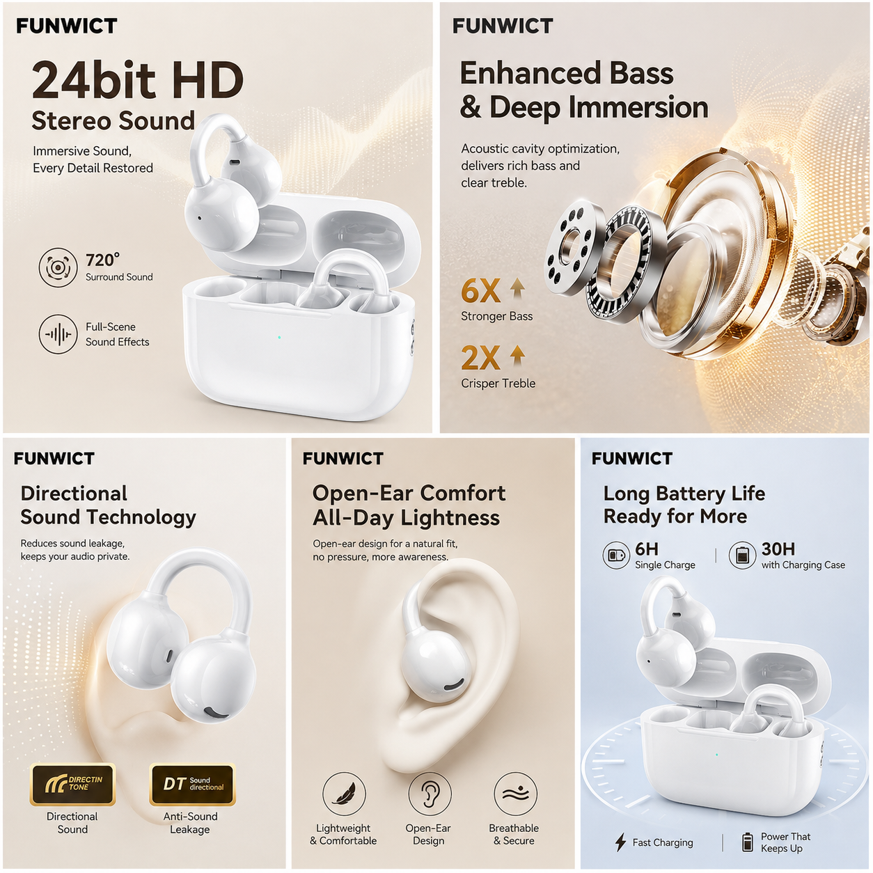 FUNWICT Open Ear Bluetooth Earbuds
