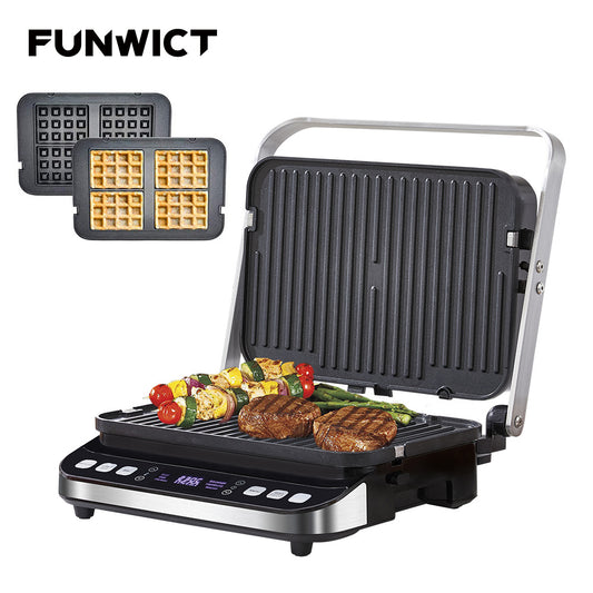 FUNWICT 6-in-1 Electric Indoor Grill & Panini Press with Removable Plates