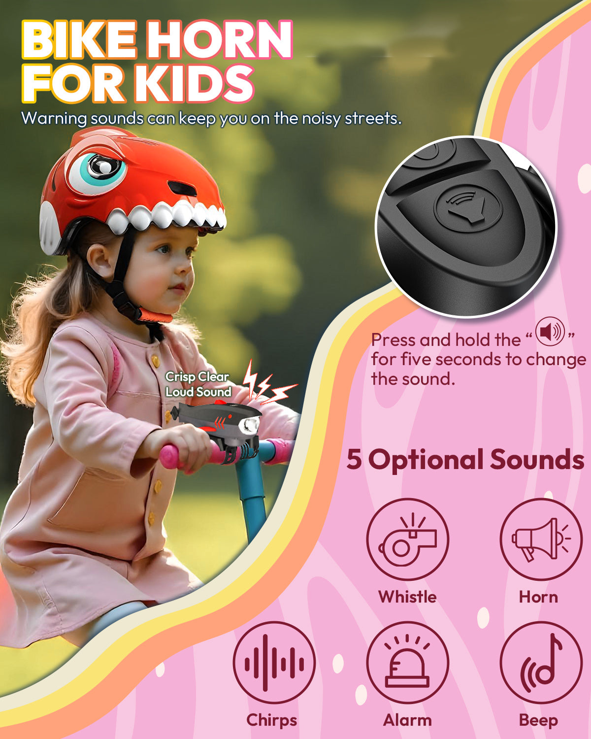 Bike Horn for Kids with Light 2-in-1 Rechargable Electric Bicycle Horn