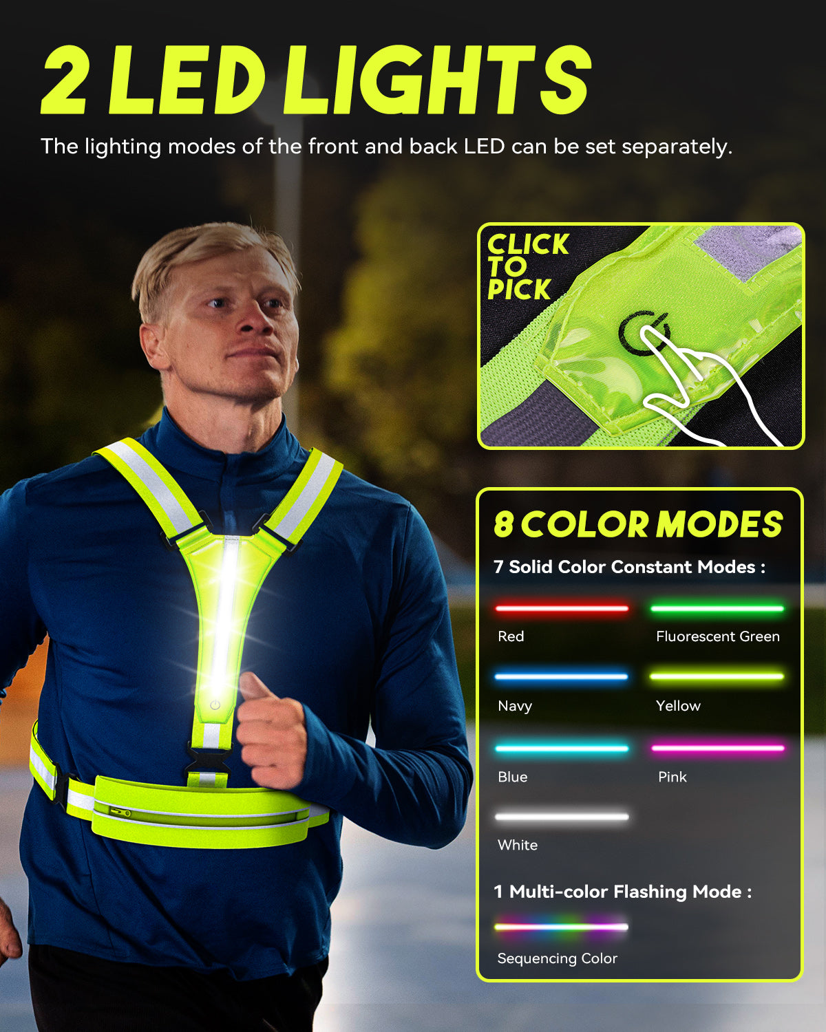 LED Reflective Vest Running Rechargeable High Visibility Safety Vest