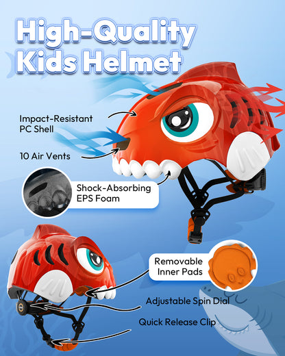 FUNWICT Kids Bike Helmet Boys Girls Bicycle Helmet for Kids 3-5-8 Breathable Adjustable Lightweight Kids Helmet and Pads Set for Cycling Skating Scooter Skateboard