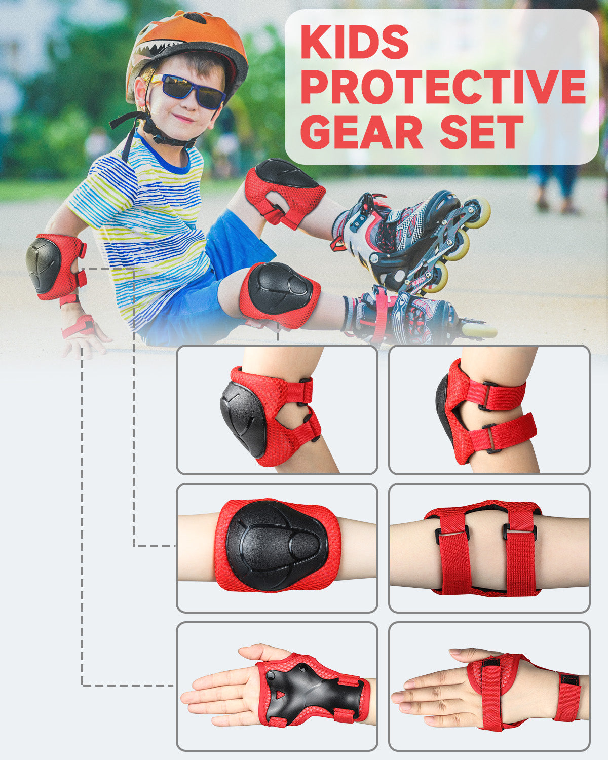 6 in 1 Knee Pads Elbow Pads Wrist Guard Set Kids Protective Gear Set