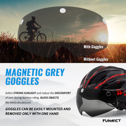 FUNWICT Bicycle Helmet with Light and Magnetic Goggles Lightweight Bike Helmet for Adult Men Women