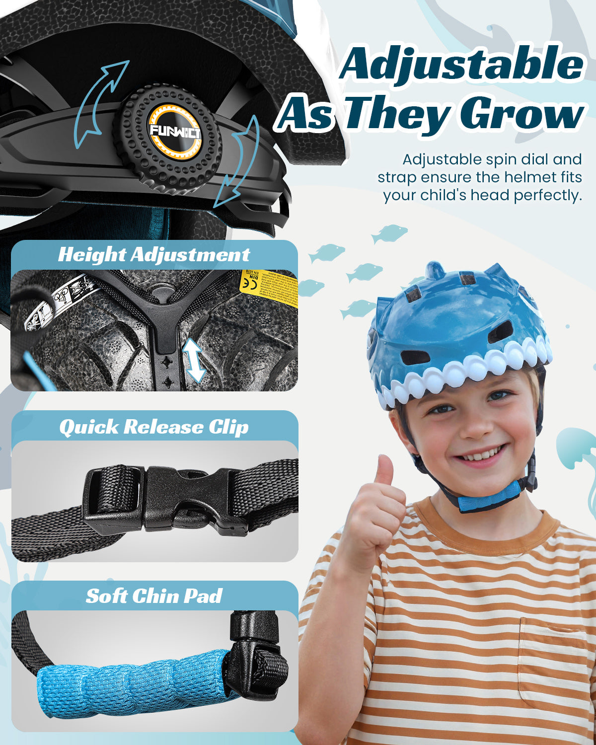 FUNWICT Bike Helmet for Kids 3-8 Years Boys Girls Breathable Lightweight Children Bicycle Helmet for Toddler Cycling Skating Scooter Skateboard