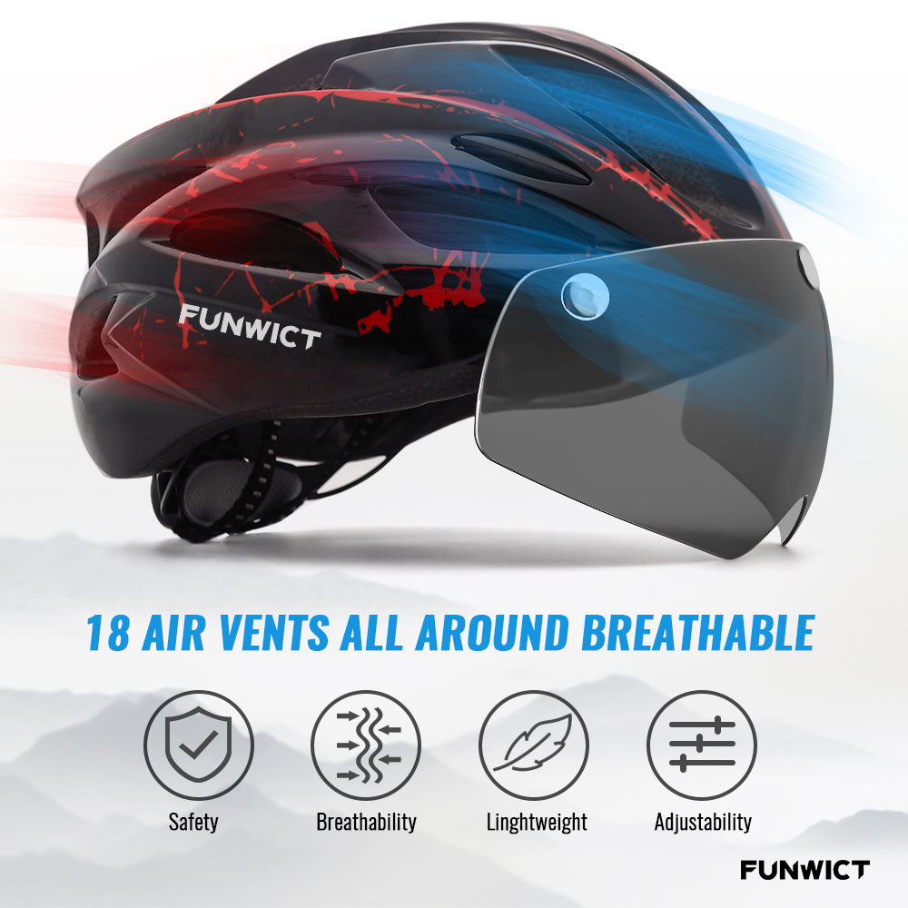 FUNWICT Bicycle Helmet with Light and Magnetic Goggles Lightweight Bike Helmet for Adult Men Women