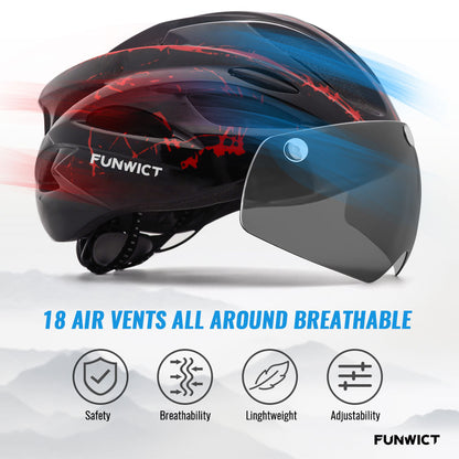 FUNWICT Bicycle Helmet with Light and Magnetic Goggles Lightweight Bike Helmet for Adult Men Women