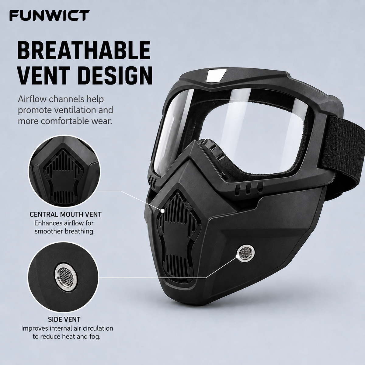 FUNWICT Detachable Goggles Face Mask