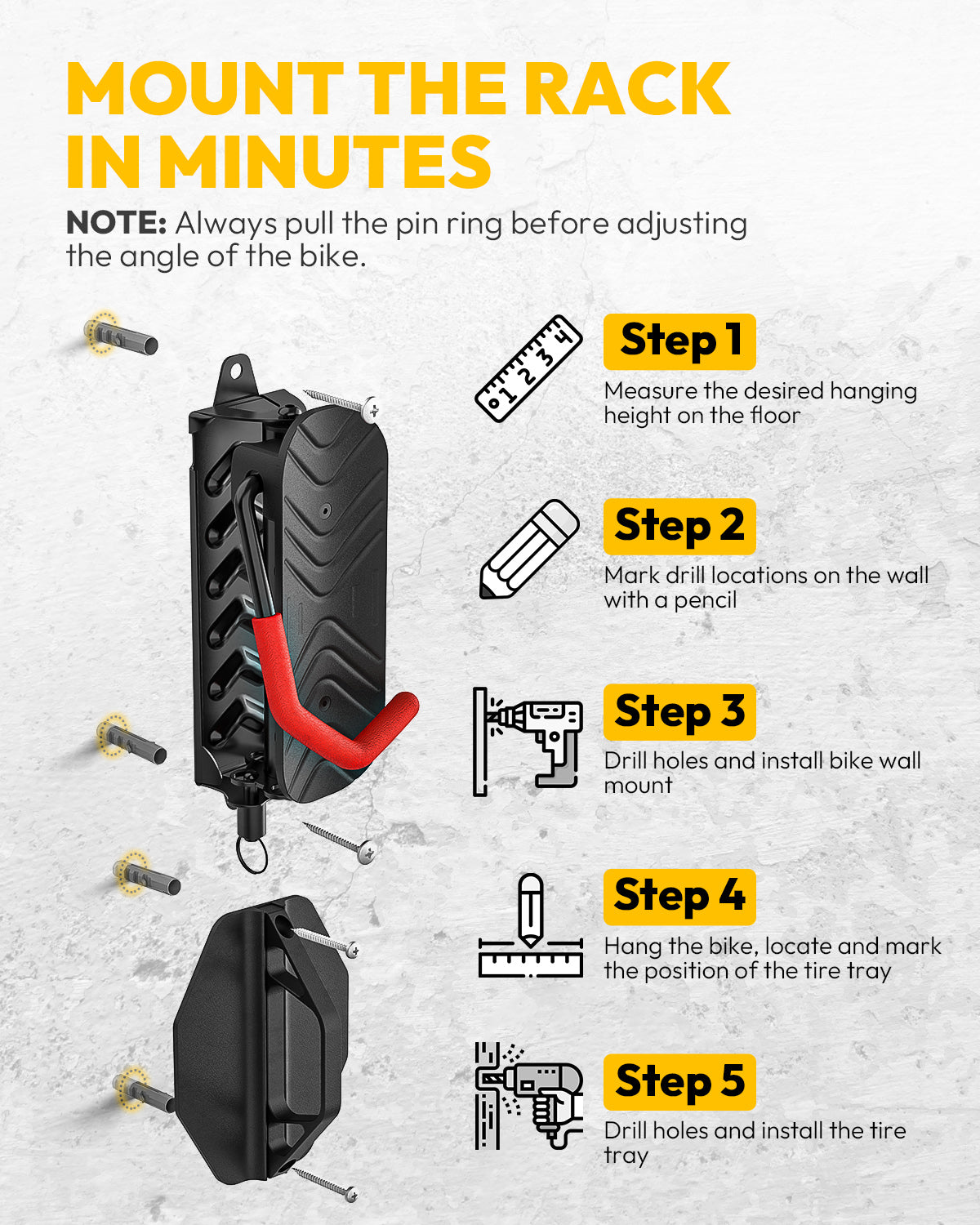 Swivel Bike Wall Mount Bike Rack Garage Organizer Vertical Bike Hanger