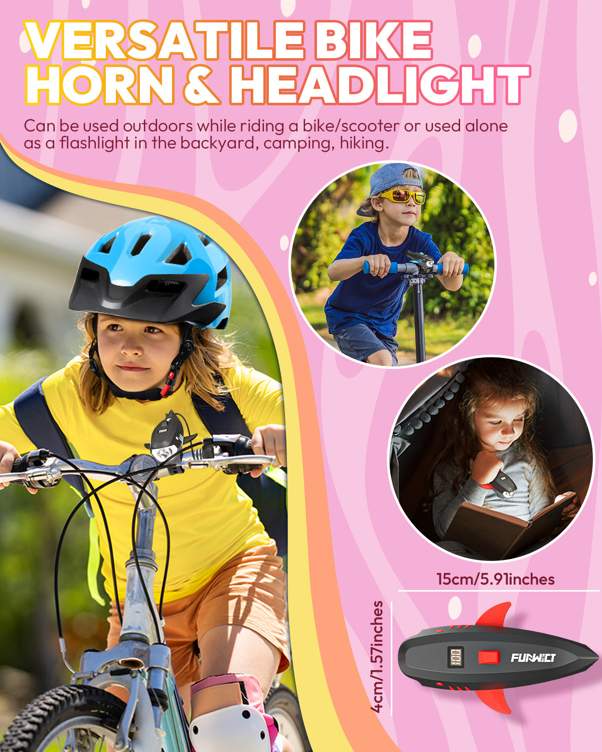 Bike Horn for Kids with Light 2-in-1 Rechargable Electric Bicycle Horn