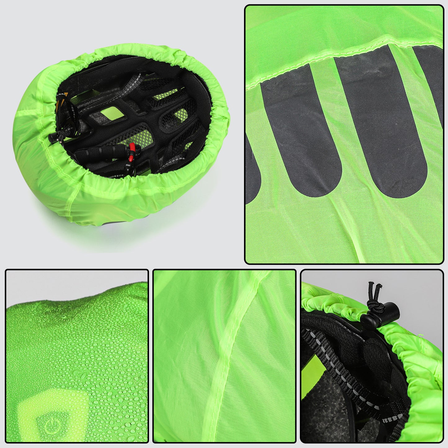 Bicycle Helmet Rain Cover w/ Reflectors and Elastic Drawstring