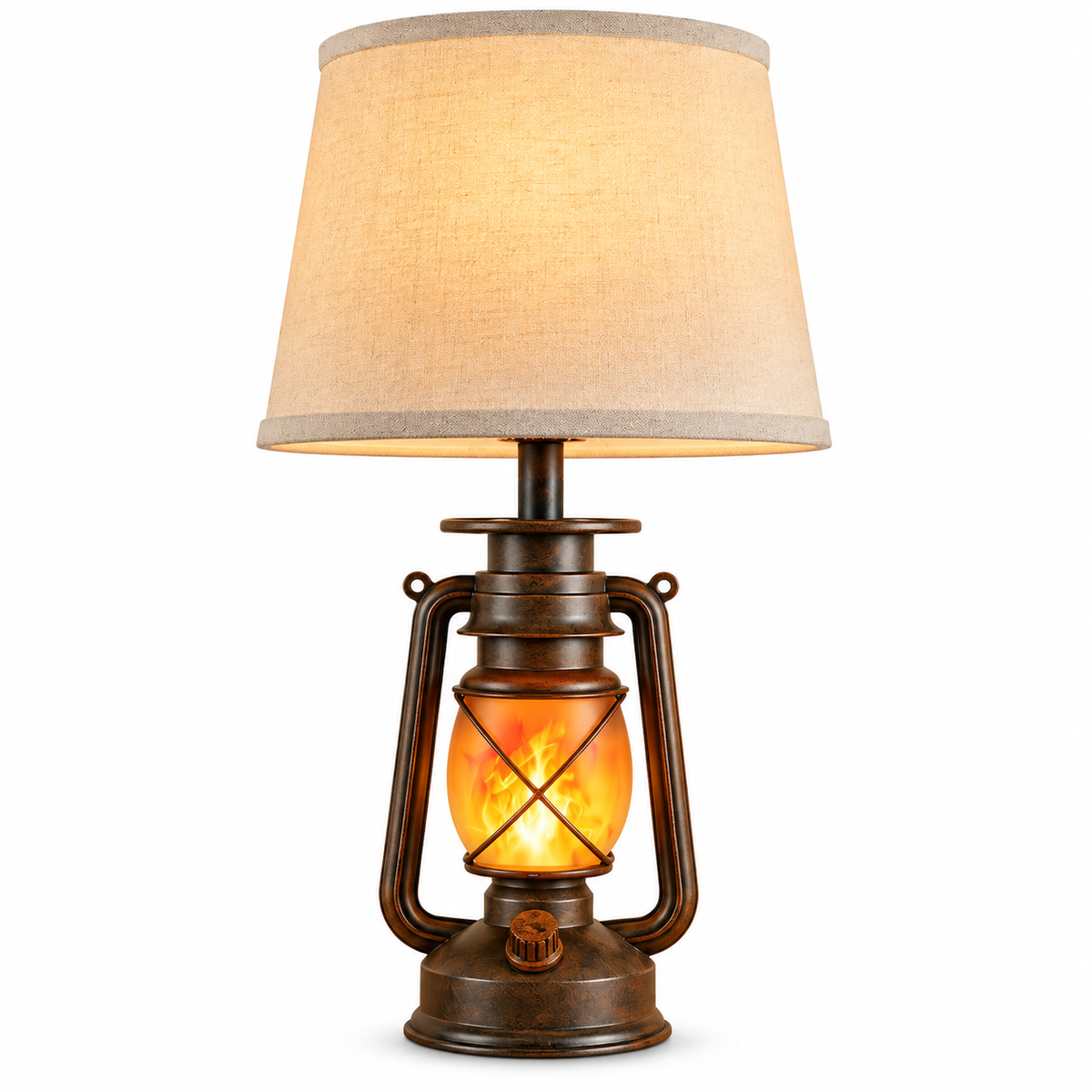Vintage Farmhouse Table Lamp with Dancing Flame Night Light