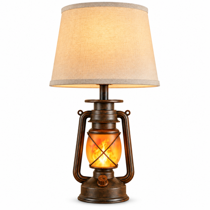 Vintage Farmhouse Table Lamp with Dancing Flame Night Light