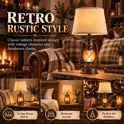 Vintage Farmhouse Table Lamp with Dancing Flame Night Light