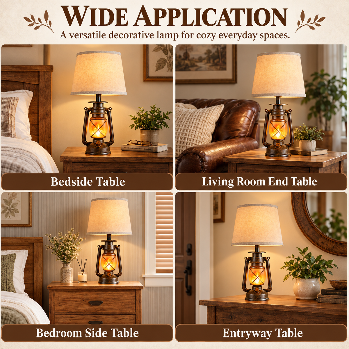 Vintage Farmhouse Table Lamp with Dancing Flame Night Light