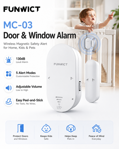 Door Window Alarm, 130dB Wireless Magnetic Sensor Alarm with 5 Modes