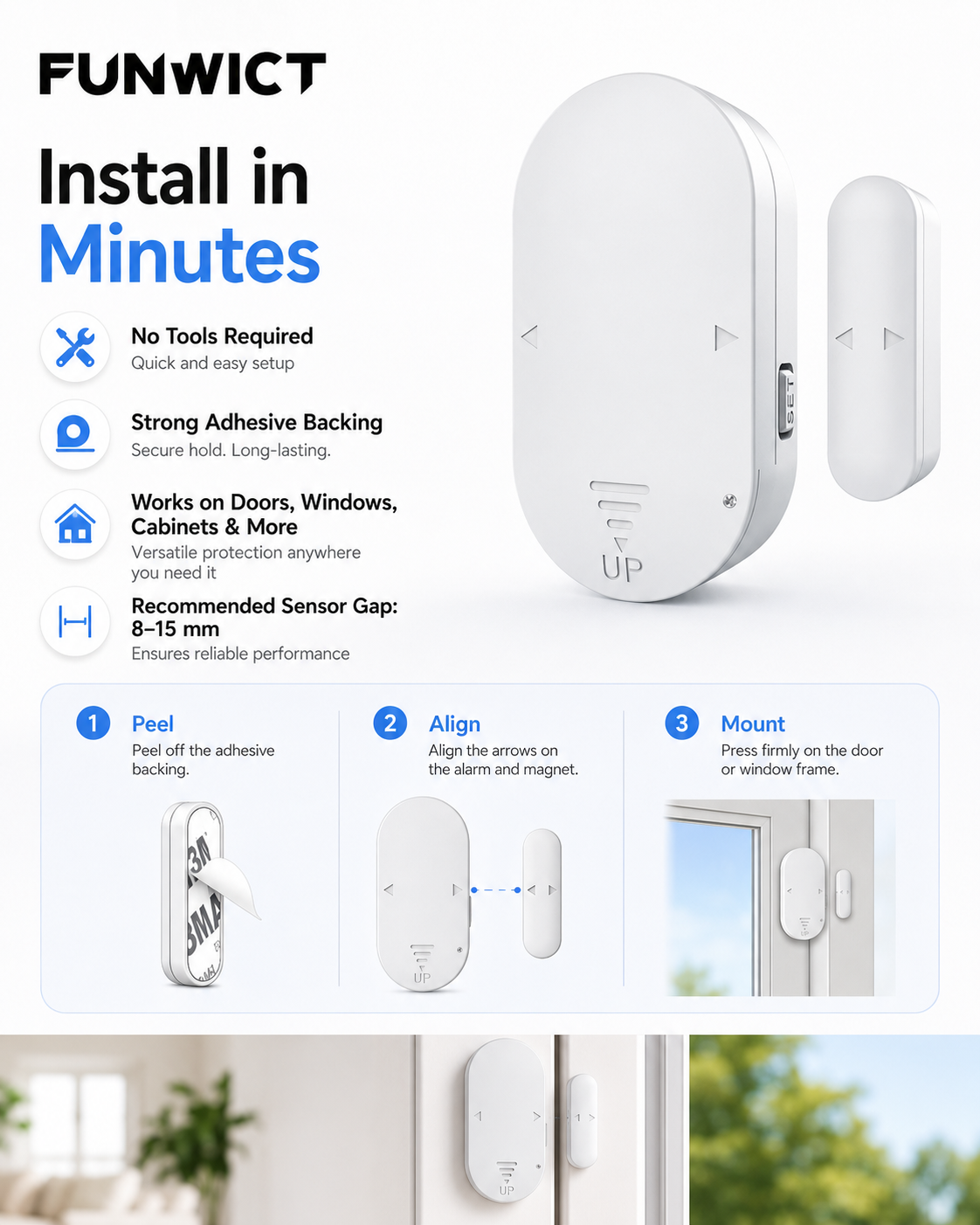 Door Window Alarm, 130dB Wireless Magnetic Sensor Alarm with 5 Modes