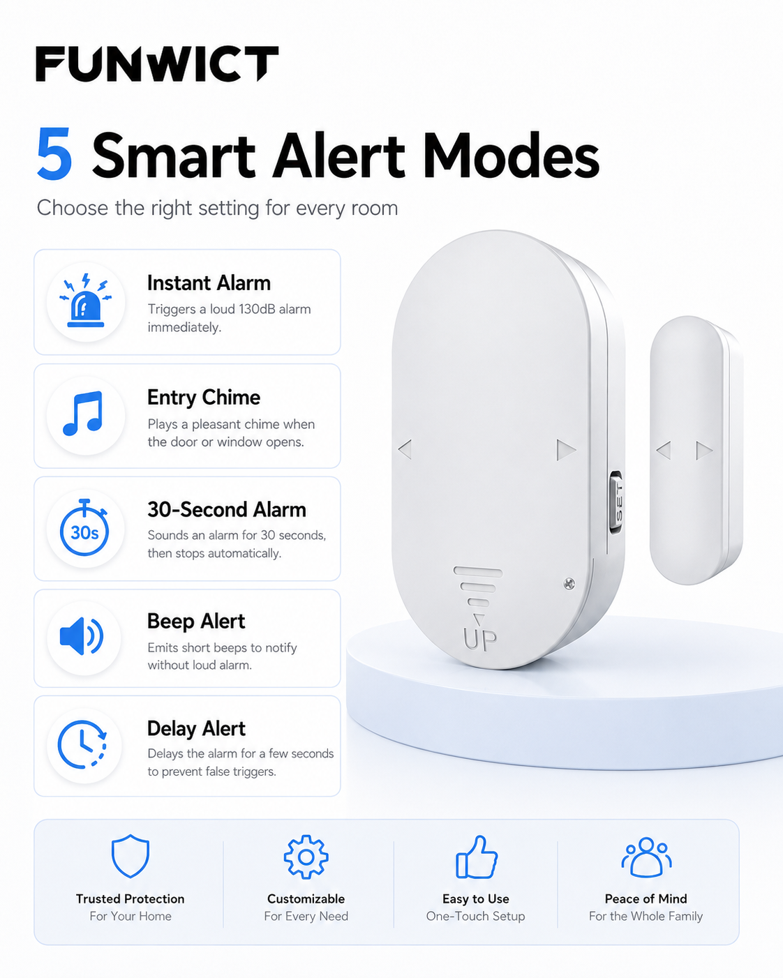 Door Window Alarm, 130dB Wireless Magnetic Sensor Alarm with 5 Modes