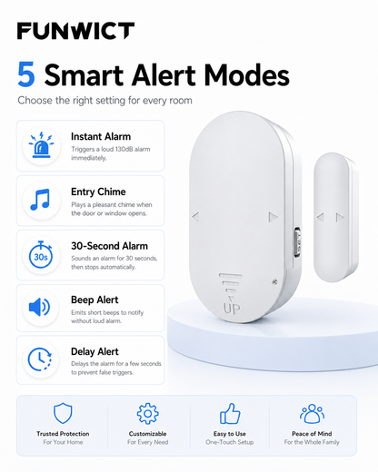 Door Window Alarm, 130dB Wireless Magnetic Sensor Alarm with 5 Modes