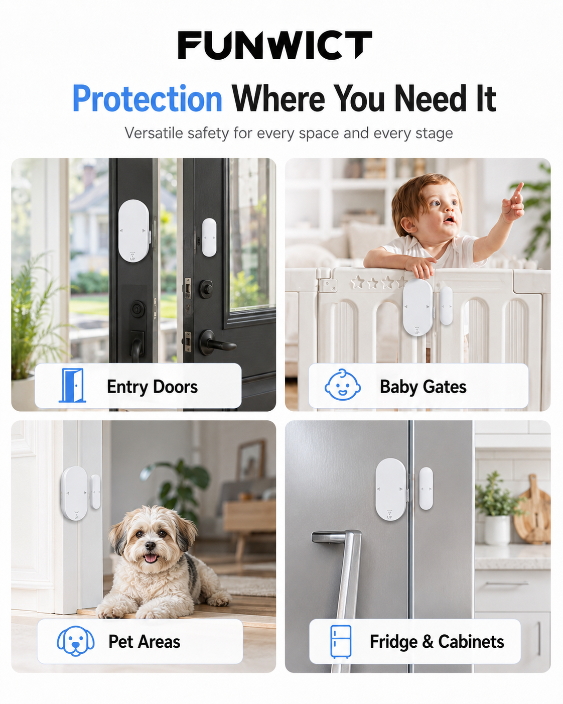 Door Window Alarm, 130dB Wireless Magnetic Sensor Alarm with 5 Modes