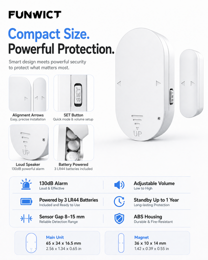 Door Window Alarm, 130dB Wireless Magnetic Sensor Alarm with 5 Modes