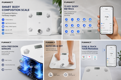 FUNWICT Smart Body Fat Scale | 13 Body Metrics & Bluetooth