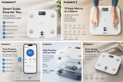 FUNWICT Smart Body Fat Scale | 13 Body Metrics & Bluetooth