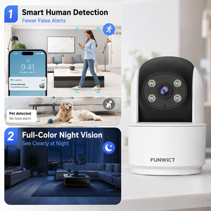 FUNWICT 4G LTE Security Camera, 3MP Indoor Pan Tilt Camera with Human Detection, Auto Tracking, Two-Way Audio, Full-Color Night Vision & Remote App Alerts