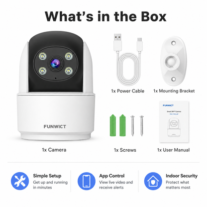 FUNWICT 4G LTE Security Camera, 3MP Indoor Pan Tilt Camera with Human Detection, Auto Tracking, Two-Way Audio, Full-Color Night Vision & Remote App Alerts