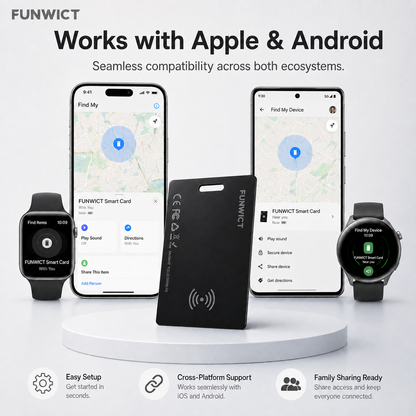FUNWICT Smart Tracker Card, Ultra-Slim Bluetooth Item Finder for Wallet, Passport & Luggage, Wireless Rechargeable, Built-In Buzzer, Compatible with Apple & Android Find Networks
