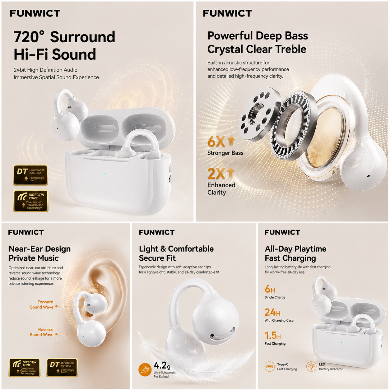FUNWICT Open Ear Bluetooth Earbuds