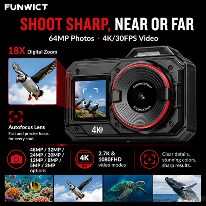 FUNWICT 4K Waterproof Digital Camera