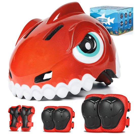 FUNWICT Kids Bike Helmet Boys Girls Bicycle Helmet for Kids 3-5-8 Breathable Adjustable Lightweight Kids Helmet and Pads Set for Cycling Skating Scooter Skateboard