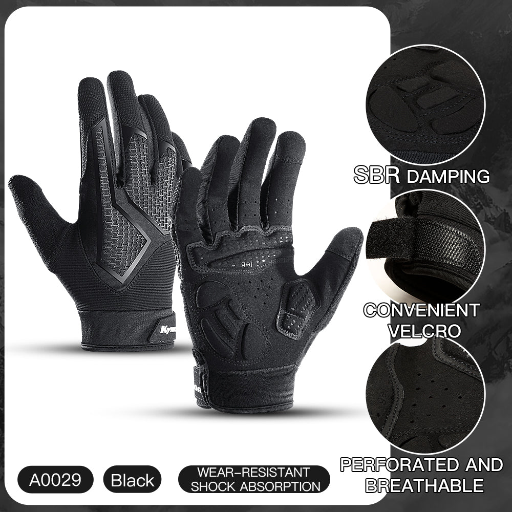 Full Finger SBR Shockproof Cycling Gloves Breathable All Black Edition