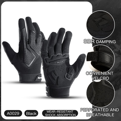 Full Finger SBR Shockproof Cycling Gloves Breathable All Black Edition